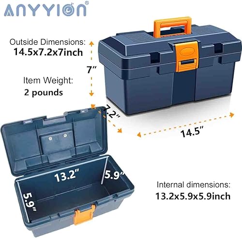 Miniatura 3 de Anyyion Caja de herramientas pequeña de 13 pulgadas, caja de herramientas con cerradura para el hogar, verdaderamente resistente, sin bandeja