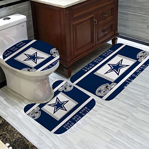 Namdeva 4Pcs/Set Inspirational Quotes Shower Curtain, White Navy Blue Striped Texas Star Grey Helmet American Football Player Athlete Modern Cool Sports Bathroom Decor, Non-Slip Bath Rugs, Never Quit #TOP4