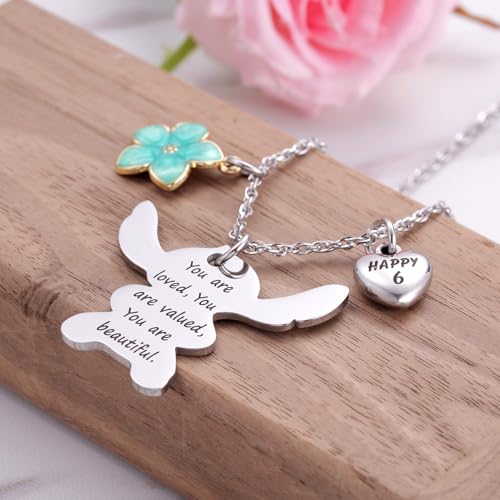 Image of Ukodnus 6-10 Year Old Birthday Necklace Gifts, You are Loved Valued Beautiful Gift, Birthday Jewelry Gift for Daughter Granddaughter Niece