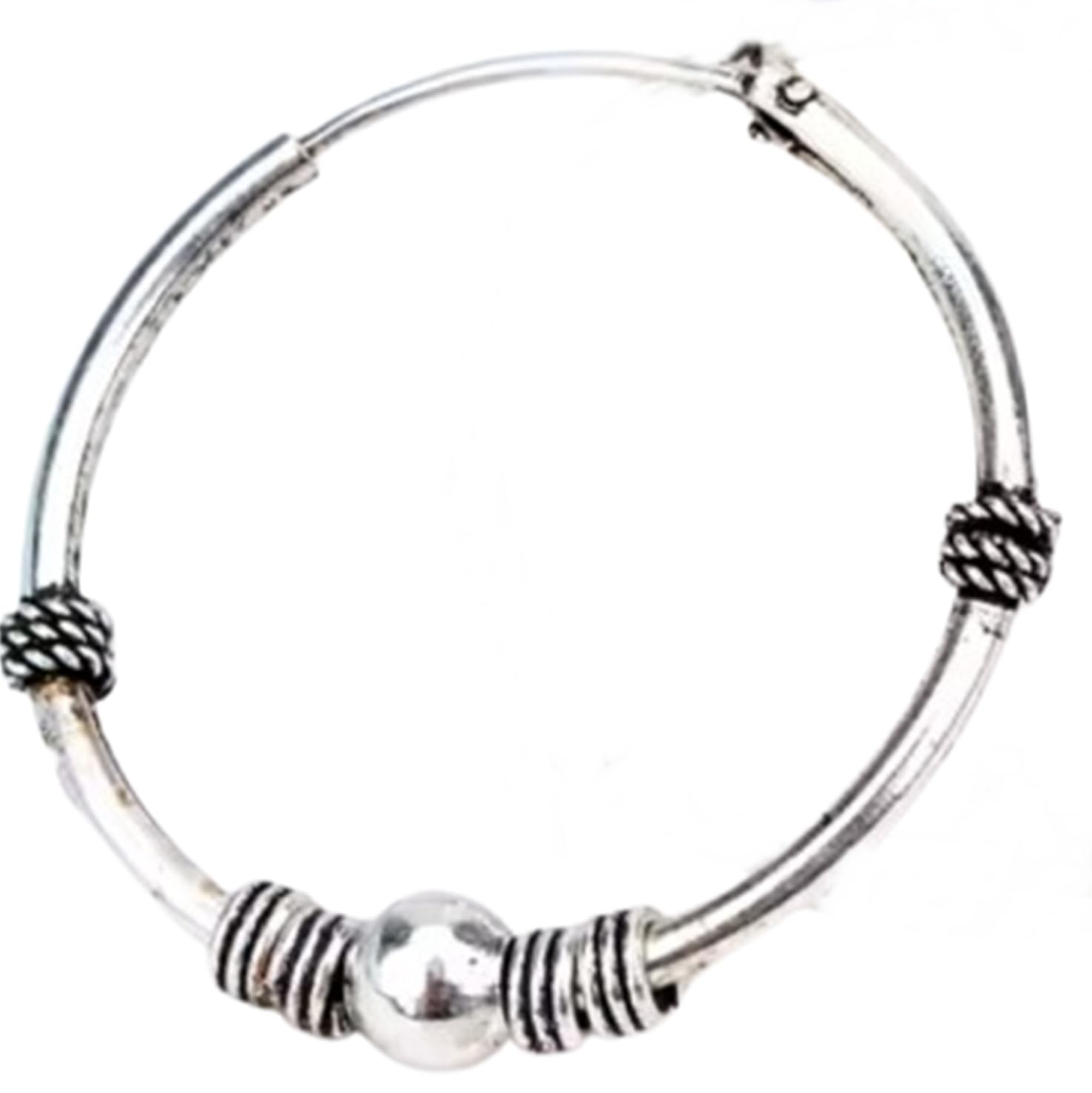 Aro de Plata 925 Estilo Bali Pendiente Criolla Piercing Unisex Hecho a Mano de 25 mm Diseño Étnico Artesanal en Plata de Ley Modelo 36