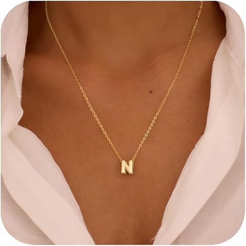 Initial Necklaces for Women Bubble Gold Silver Letter Necklace Dainty Personalized ...
