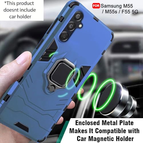Image of TheGiftKart Tough Armor Bumper Back Case Cover for Samsung Galaxy M55 / M55s / F55 5G | Ring Holder & Kickstand in-Built | 360 Degree Protection Cover for Samsung M55 / M55s (PC & TPU, Greyish Blue)