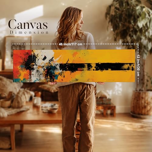 Image of Modern Abstract Stretched Canvas Wall Art Painting for Living Room, Industrial Expressionist Splatter Canvas Wall Decor For Livingroom, Bedroom, Office, Hallway's, Hotel 12x46 Inch