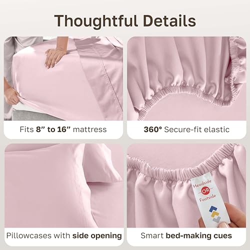 Image of California Design Den - Luxury Full Size Sheet Set - 100% Cotton, 600 Thread Count Deep Pocket Full Size Bed Sheets, Sateen Weave - Blush Pink