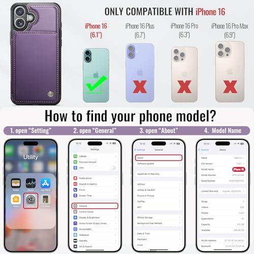 Vinich for iPhone 16 Wallet Case with Card Holder, RFID Blocking Credit Slots Kickstand Shockproof Phone Cover Fit for iPhone 16 6.1" Purple by Vinich - Used condition - Image 4