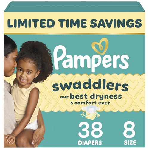 Image of Pampers Swaddlers Diapers, Size 8 (30+ lbs), 38 Count, Absorbent, Keeps Baby Dry and Comfortable, Skin Safe Disposable Baby Diaper (Packaging May Vary)