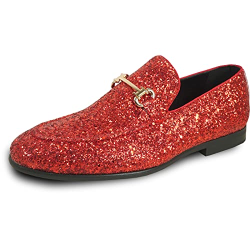 Image of bravo! Men Dress Shoe Prom Slip-on Loafer Lace-up Oxford Cap Toe Metallic Glitter for Wedding Prom Black Blue Green Gold Pink Pewter Purple Silver Red