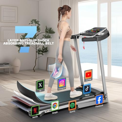 Image of Incline Treadmills for Home with TV Screen and WiFi, 3.5HP Smart Walking Pad Treadmill with Incline, Heavy Duty Foldable Electric Running Machine with 10 inch Touchscreen, 3D Virtual Sports Scenes