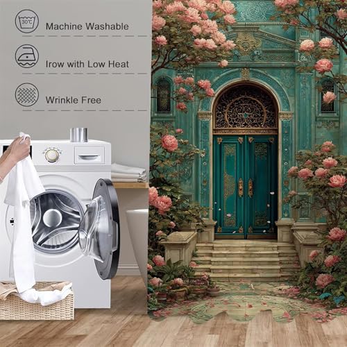 Rideau douche 120x180cm lavable et étanche en polyester fleuri pour salle de bain IR-321 - 7
