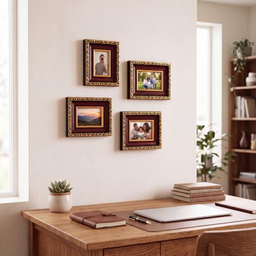 Image of 12 Pack 2 x 3 Inch Mahogany Gold Small Picture Frames Bulk | Vintage Resin Mini Antique Ornate Retro Baroque Photo Frames for Wall Hanging Tabletop Home Decor Wedding Christmas Display