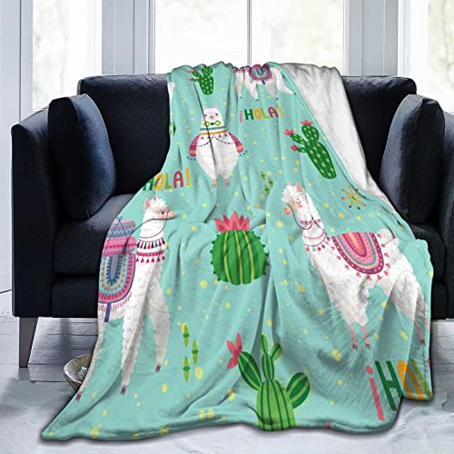 Alpaca Cactus Throw Blanket Soft Plush Warm Cozy Flannel Fleece Animal Blanket Lightweight For Bed Couch Sofa 60"X50" #TOP6