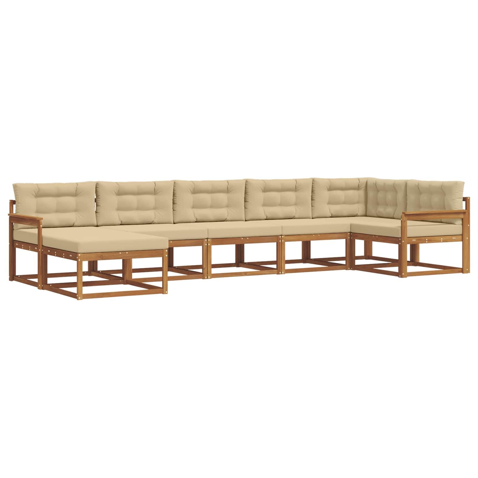 Outdoor-Sofagarnitur mit Kissen 7-TLG Natur Beige, Akazienholz Lattenrahmen Sofa Gartenmöbel Set für Terrasse