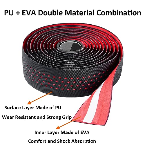 MOCNT Bicycle Handlebar Tape Breathable Cycling Bike Handlebar Tape PU EVA Handle Bar Grip Wrap Tapes Comfort Non Slip Shock Absorbent Road Bike Handlebar Drop Bar Tape Red - Image 2