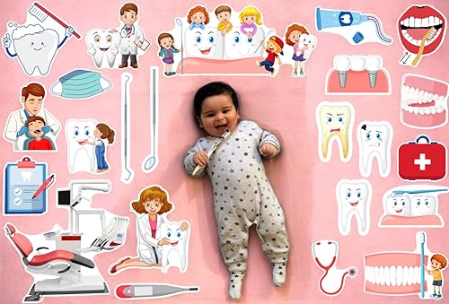 Image of Dentist Theme Photo Booth Props | 20+ Piece Dental Care Set for Kids Photoshoot | Toothbrush, Teeth & Dental Tool Props - Premium Cardstock