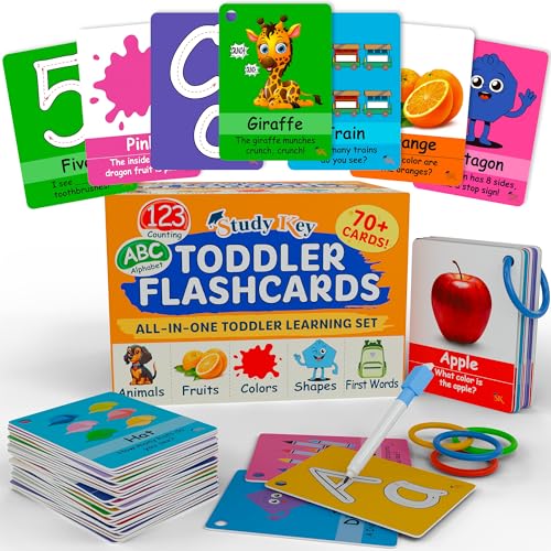 Image of STUDYKEY ABC Flash Cards for Toddlers 1-3–First Words, Alphabet Flashcards, Animal, Color, Number, Shape, Large phonics baby Learning Cards for Toddler 1-3 Montessori style Preschool, Kindergarten toy