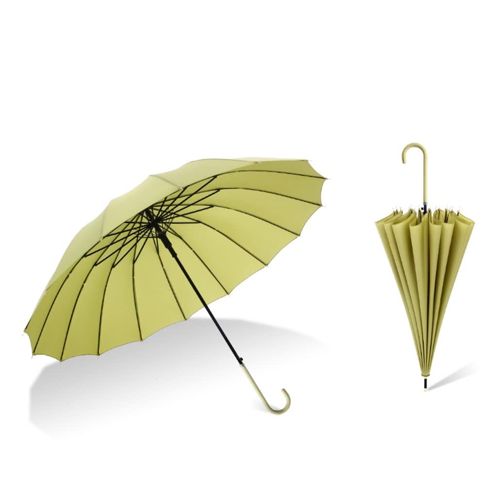 HLTYGWX Reise-Regenschirm, Regenschirme für Regen, kreativer 16-Knochen-Regenschirm mit gebogenem Griff, einfarbig, Regenschirm mit langem Griff, Anti-Wind und Regen, Regenschirm mit langem Griff,