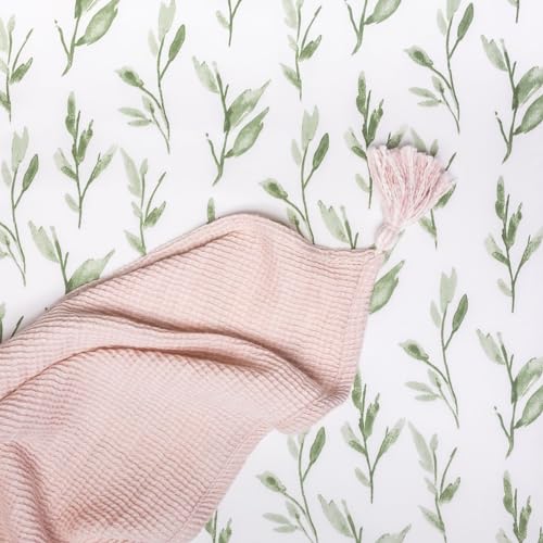 Image of Crane Baby 100% Cotton Sateen Crib Sheet, Fitted for Cribs and Toddler Beds, Baby Crib Sheets, Baby Bedding for Boys and Girls, Green Leaf