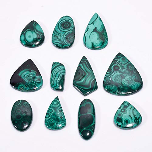 Gemkora Natural Malachite Gemstone Wholesale Cabochons Lot, Jewelry Making Loose Gemstone, Polished Decor Specimen, Diy, Wire Wrapping, Reiki, Wikka, Healing Crystals, Bulk Gemstone Deal (100 Carats) #TOP3