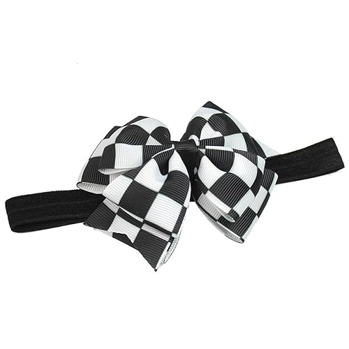 Miniatura 4 de Diadema de turbante a cuadros para bebé lazo a cuadros para el cabello lazo a cuadros para bebés y niñas BTB01 D2-negro rojo