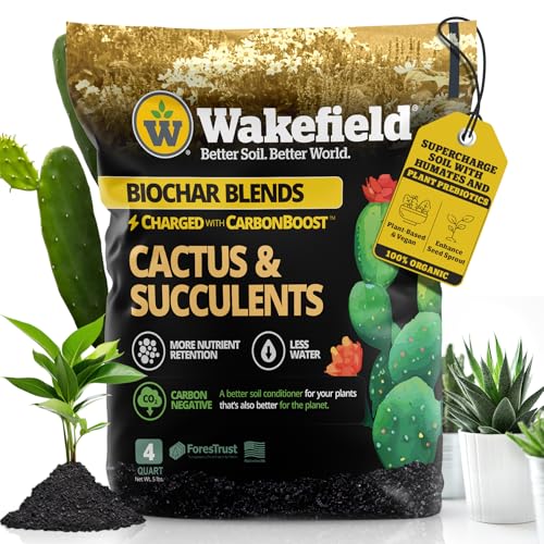 Wakefield Biochar Blend Potting Mix for Cactus & Succulent – Premium Potting Soil Blend with CarbonBoost Technology for Superior Drainage, Moisture Retention & Root Growth – 4 QT Organic Soil Mix