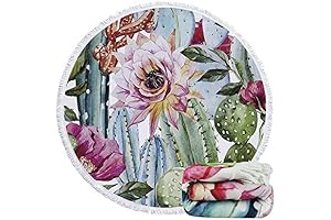 Floral Round Beach Towel with Fringe 60 inch Soft Microfiber Sand Free...