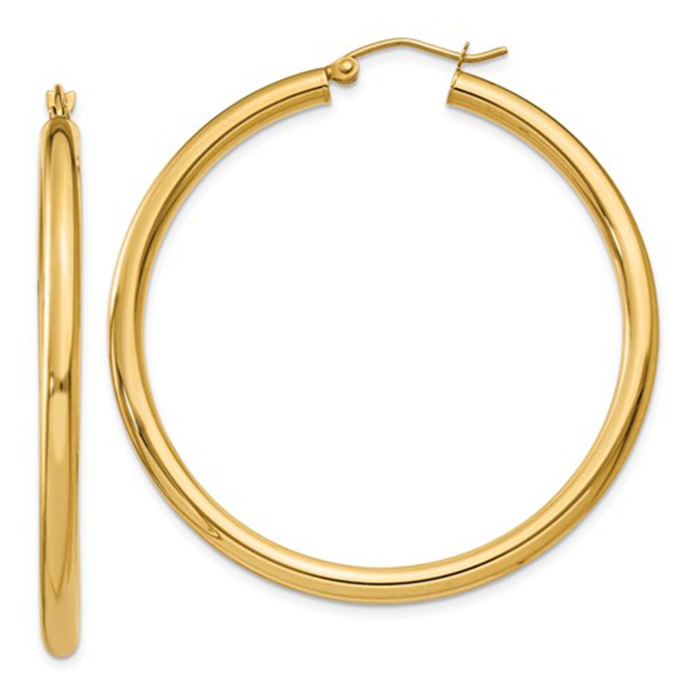 14K Yellow Gold Classic Real Hoop Earrings 3mm Thick Tube
