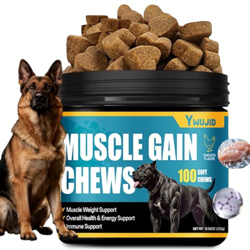YWUJID Dog Muscle Gain Power Chews-Canine Weight Gainer Formula,High Protein,Multivitamins,Overall Health & Energy,Immune Support,Muscle Building Supplement for Puppies,Adult & Senior Dogs-Chicken
