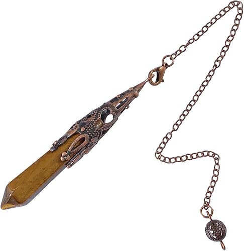 EDEN'S CALL Péndulo de bronce de cristal de aventurina verde curativo de 6 facetas para Wicca Dowsing colgante de piedra hexagonal con cadena para