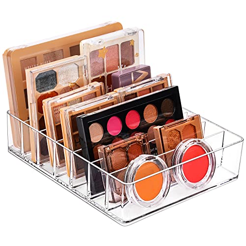 Image of JessLab Makeup Organizer for Eyeshadow Palette and Lipstick, 7-Section Acrylic Divided Cosmetics Storage for Bathroom Vanity Countertop, Transparent, X-Large