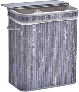 HOMCOM 100L Wooden Laundry Basket w/ Split Compartment Lid Removable Lining Handles Air Holes Ventilation Foldable Durable Water-Resistant Dirty Clothes Storage Home Organisation Grey