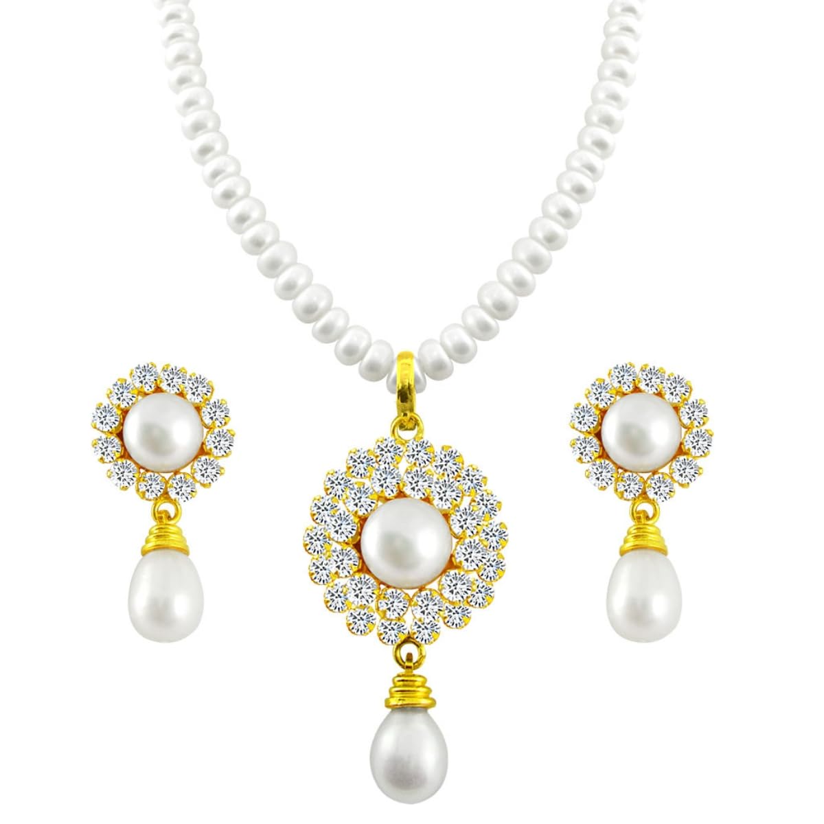 Freshwater White Pearl Pendant Necklace set