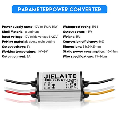 Image of 2 Pieces 12v to 5v Volt Converter Waterproof Dc to Dc Buck Converter Accept 8v - 22v Inputs Voltage Regulators 3a 15w Volt Module for Car Truck Boat Solar System