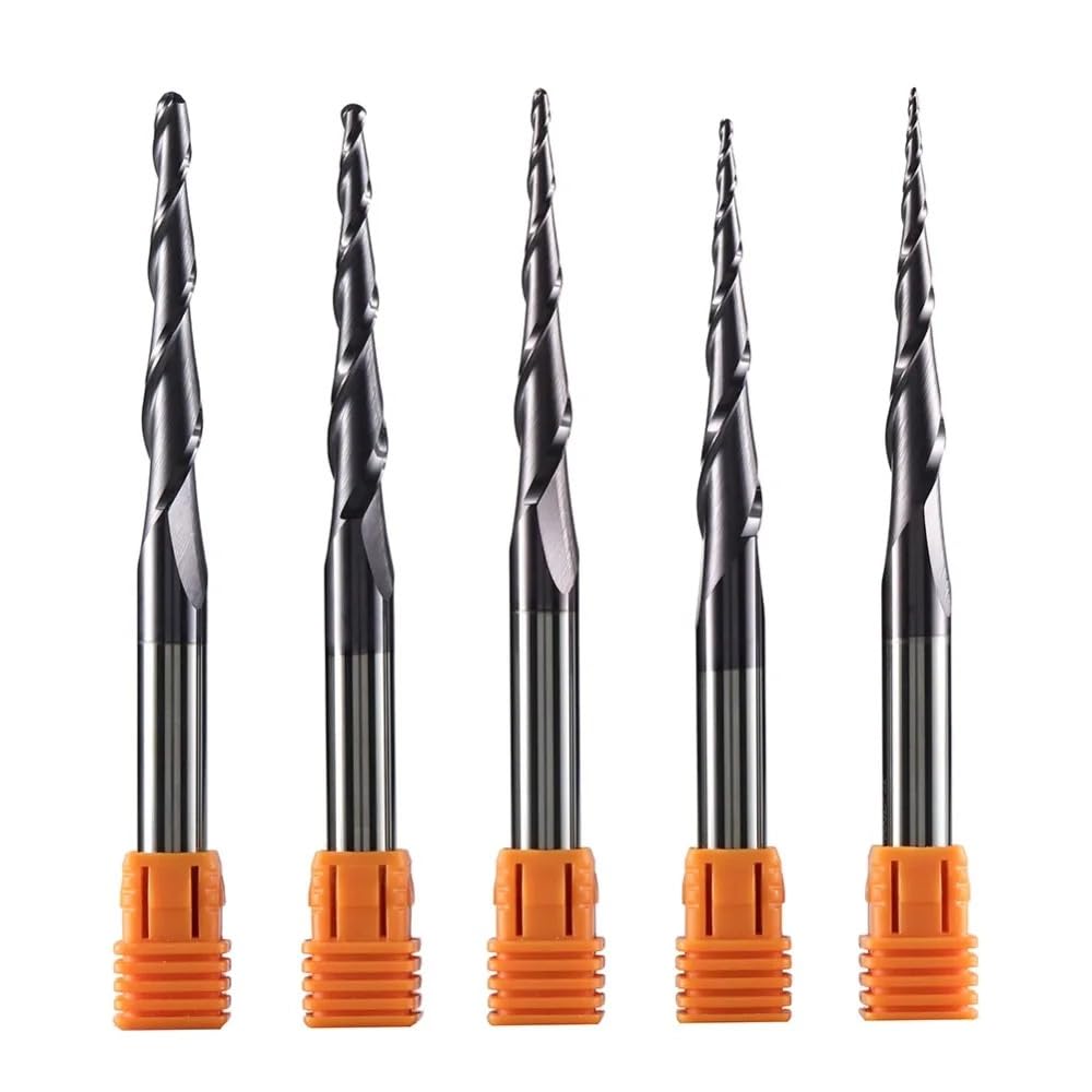 Fresa de extremo de punta de bola cónica, vástago de 3.175mm - 8mm, fresa de extremo de carburo de tungsteno, fresa de Metal y madera cónica CNC, 1 Uds. (Size : R2.0-47-D8-TiAlN)