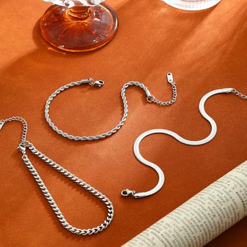Jikasi Sterling Silver Plated Ankle Bracelet Set for Women – Stackable Cuban Link, Rope, and Herringbone Chains – Ideal Summer Jewelry Gift - Image 7