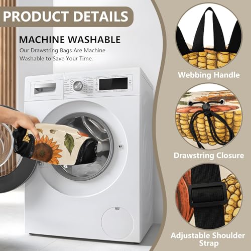 Mesh Gym Swimming Bags for Men & Women, Harvest Pumpkin Corns Sunflower Large Drawstring Backpack with Dry-Wet Pocket, Lightweight Gym Bag for Sports, Travel, Beach, Workout Gear3