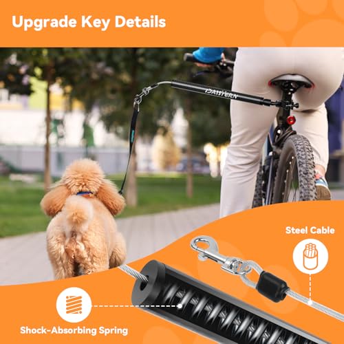 DAISTERN Fahrradleine für Hunde, 210° drehbar, Carbonfaser-Griff, stötdämpfende Feder, Stahlseil, Freihandleine für Hunde mit Aluminiumlegierungsklemme, Schnellmontagesystem