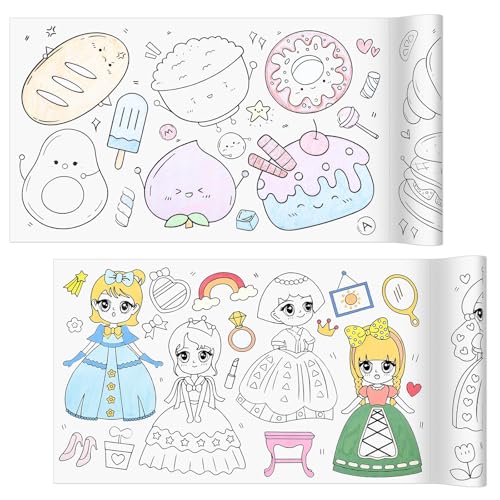 Coloring Paper Roll 2 Pcs Drawing Roll Paper Sticky Rolls for Art DIY Painting Drawing Coloring Rolls for Young Artists Gifts 11.8 x 118(Food & Princess)