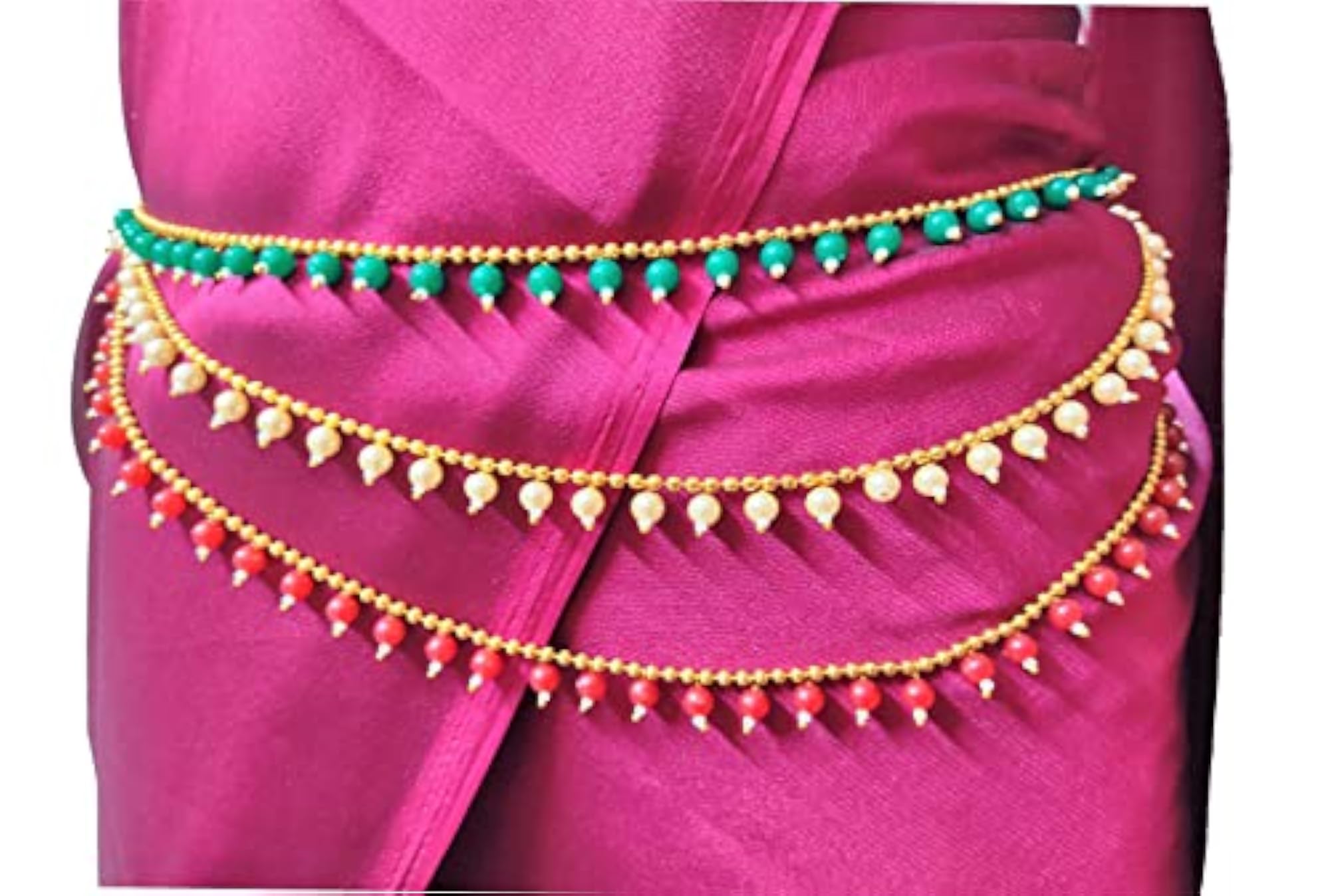 Women's Traditional Gold Polished Kamarpatta with Pearls