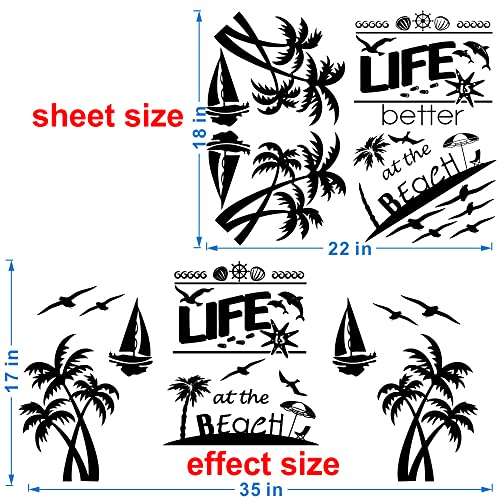 Anfrjji Beach Life Wall Decal - Sailboat, Coconut, And Petrels Sticker - Whimsical Beach Theme Vinyl Wall Lettering - Removable Pvc Wall Decor For Living Room, Bedroom, And Study - Life Is Better At The Beach - Effect 17"X35"Inch (Black-Jwh276-Beach) #TOP1