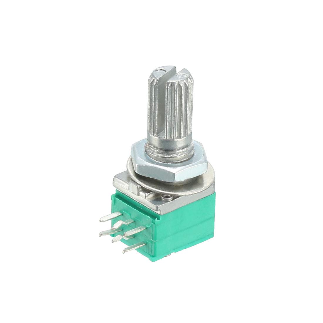 Produktbild von 10 Stück RK097G Potentiometer 50K Ohm – Duales Drehpotentiometer, Kohlefilm, 6 Anschlüsse, Gerändelte Welle – Für Audiogeräte & Steuerungen