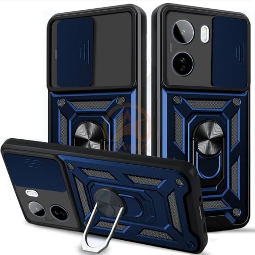 Image of Armor Bumper Back Cover Case for Vivo T5 Pro 5G Rotating Camera Cover, Ring Holder & Kickstand | Heavy Duty & 360 Degree Protection Vivo T5 Pro 5G Back Cover (Blue)