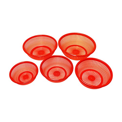 Excellante 5 Piece Plastic Perforated Vegetable and Wash Basket Set, Red