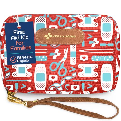 Image of KeepGoing Travel First Aid Kit for Kids – 130 Pc. for Car, Home, Purse, Diaper Bag & Backpack with Latex-Free Bandages - Mini First Aid Kit Travel Size TSA-Approved