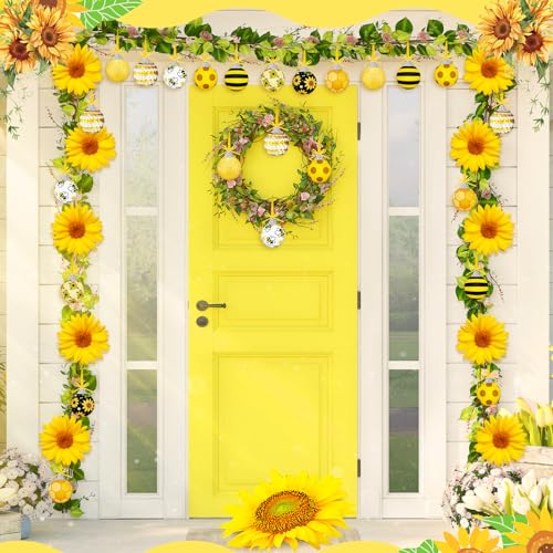 Riceshoot 12 Pcs Summer Tree Ornaments Sequin Ball Ornaments Decorative Tree Decorations Heart Sunflowers Rabbits Hanging Decorations for Holiday Wedding Anniversary Home Decor