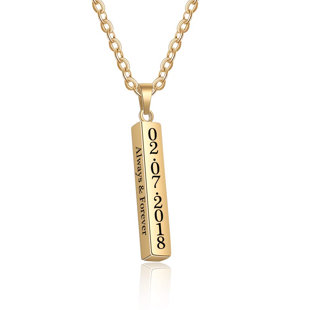 Love JewelryPersonalized Couple Stainless Steel Necklace Engraved Initial  Name Vertical Bar Pendant Necklace Gifts for Boyfriend (Gold)