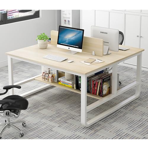 jianghinice Double Desk for Two People, 47 Inch Two Person Desk - Double Computer Desk with Partition and Storage Shelves, Long Office Writing Table Computer Workstation for Home Office (White)