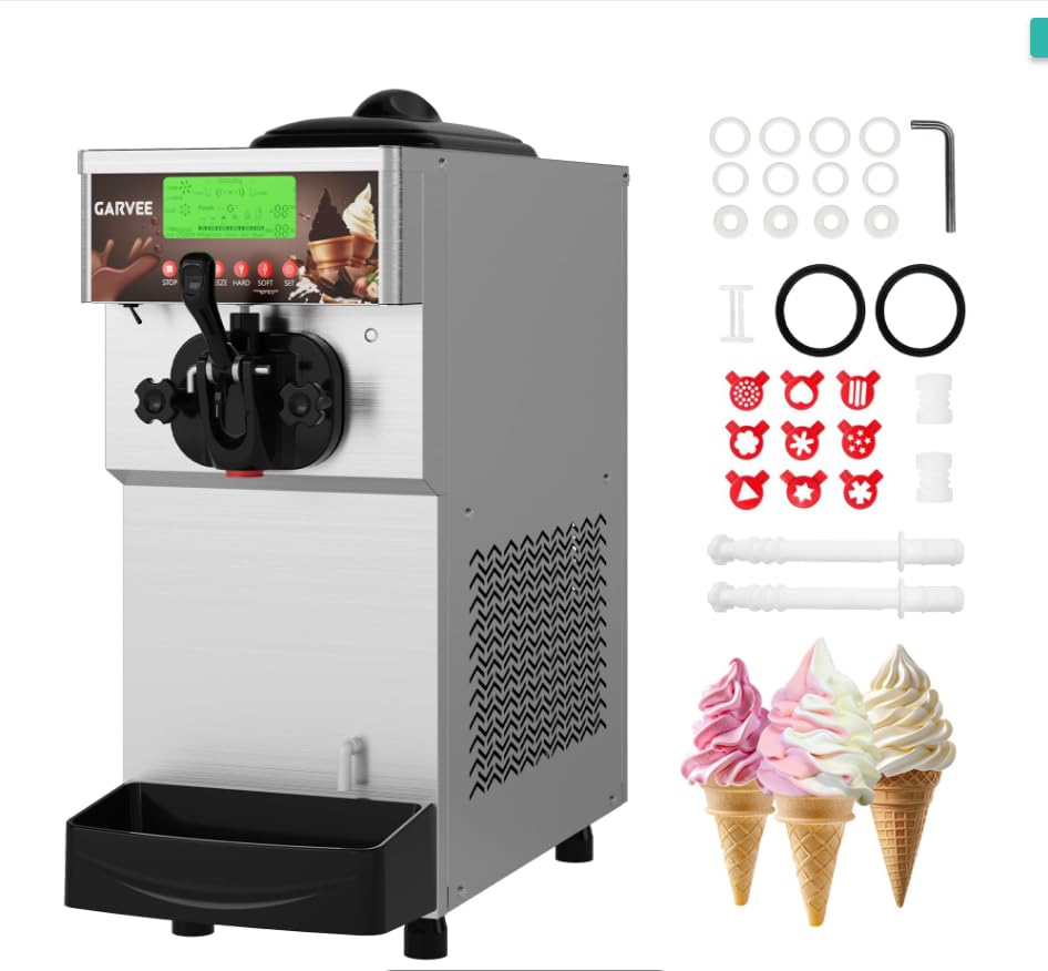 Three-Head Countertop Soft Serve Ice Cream Machine | Stainless Steel Commercial Ice Cream Maker | Single-Control Triple Flavor Ice Cream Machine