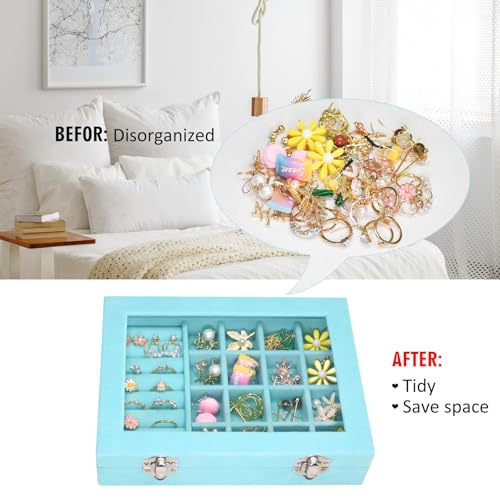 Image of Rings Organizer Tray 7 &16 Grid Slots Velvet Jewelry Earring Storage Box