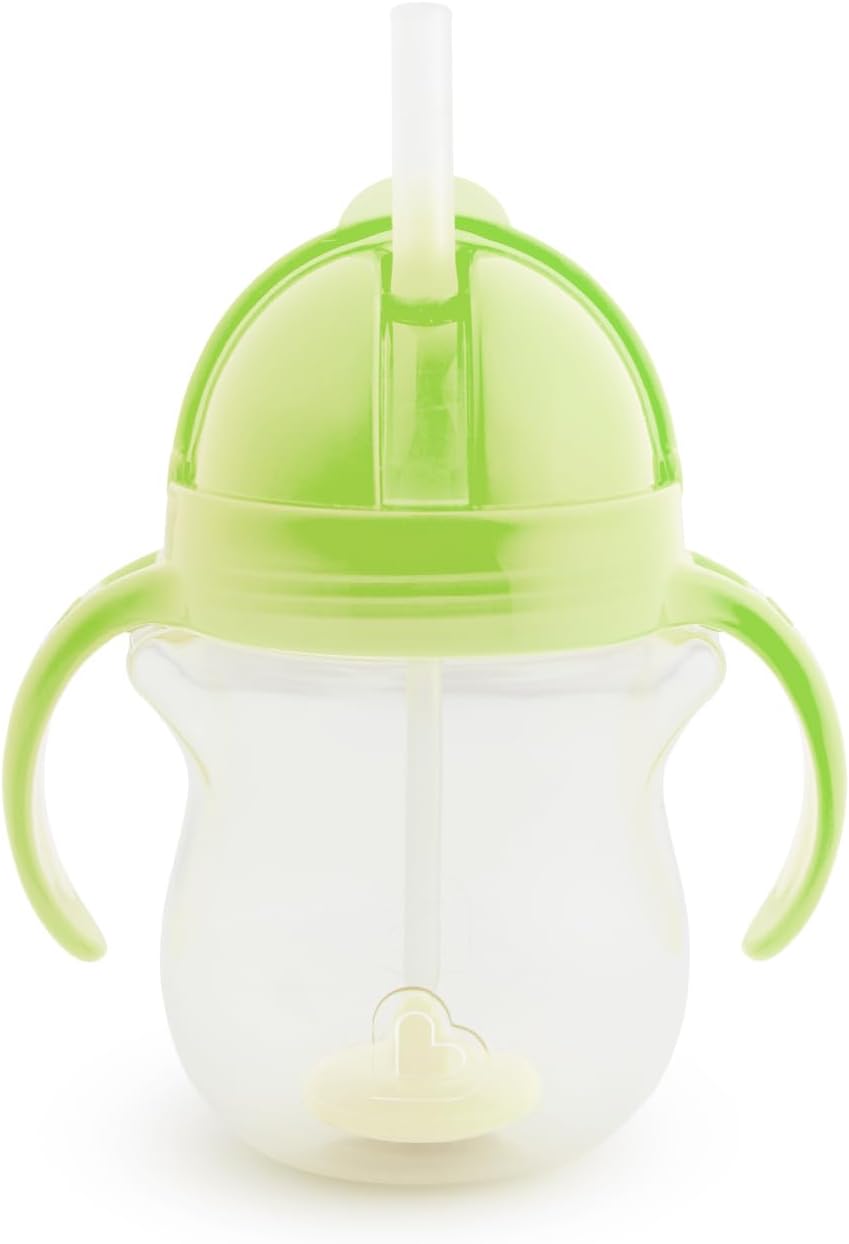 Munchkin Any Angle Click Lock Weighted Straw Trainer Cup, spill proof cup with handles, for infant/baby boys and girls, 7oz Capacity, 6 Months and above, Green