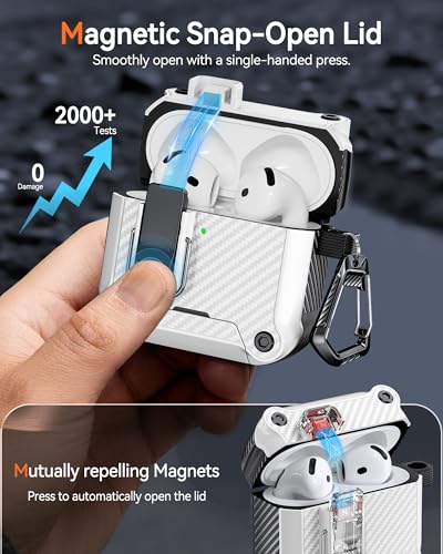 Image of Dual Safety Lock for AirPods 4 Case 2024, Compatible with MagSafe - Designed with Automatic Switch and Phone Stand, Includes a Cleaner & Keychain - Rugged Tough Hard Shell for Apple AirPods 4